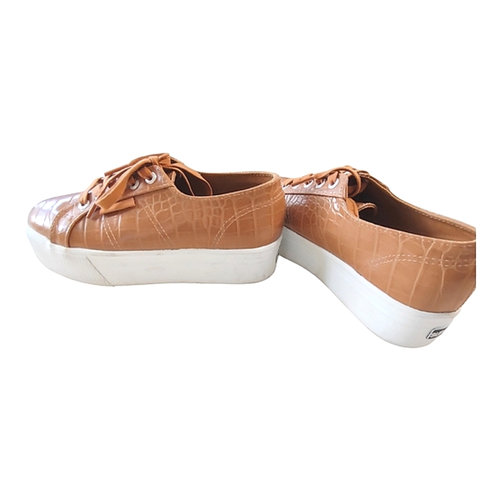 Superga Tan Croc-Embossed Platform Sneakers Size 6 - Picture 5 of 11